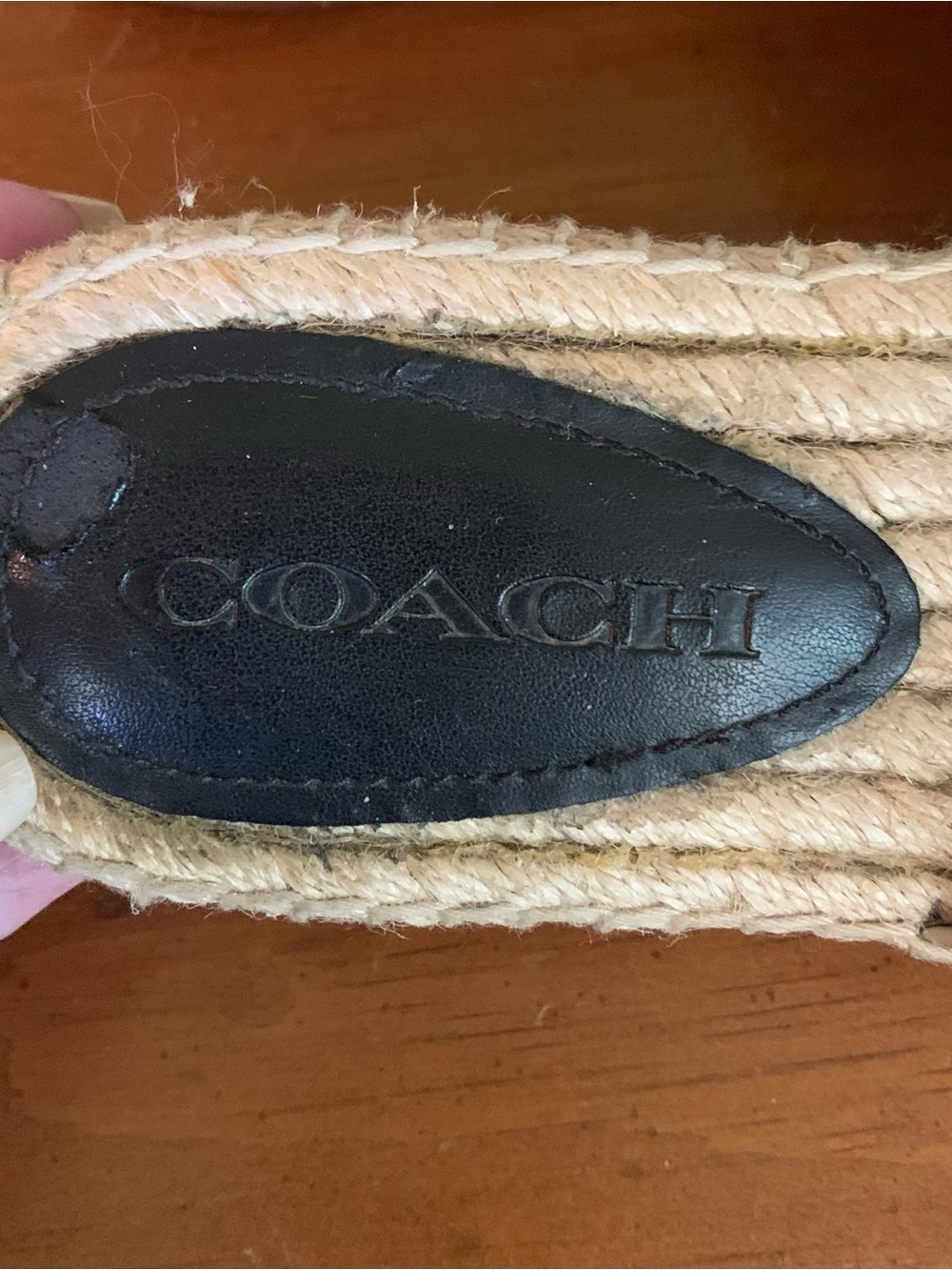 Coach Espadrille Slide with Black Logo Patch and Natural Rope - Picture 2 of 4